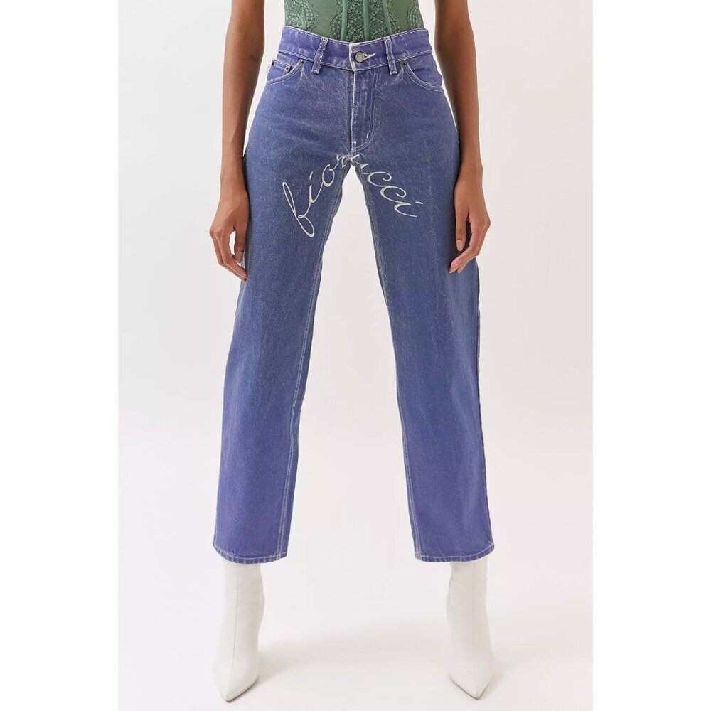 Fiorucci Purple Ombre Wash Embroidered Logo Spell Out Straight Jeans NWOT Sz 26